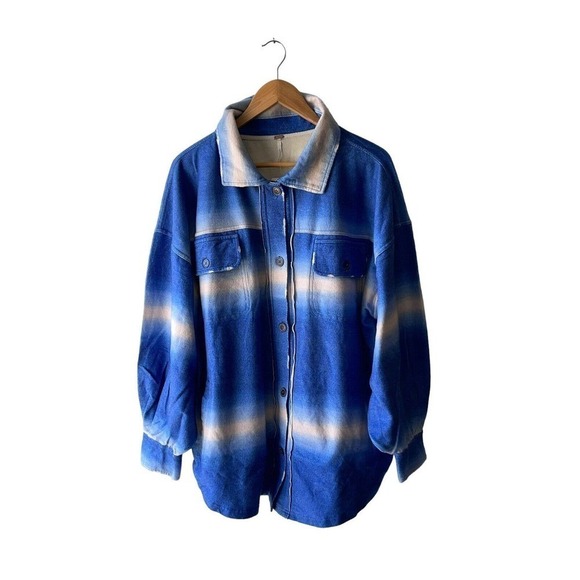 Free People Size L Printed Ruby Ombre Oversized Fleece Shirt Jacket Shacket -New